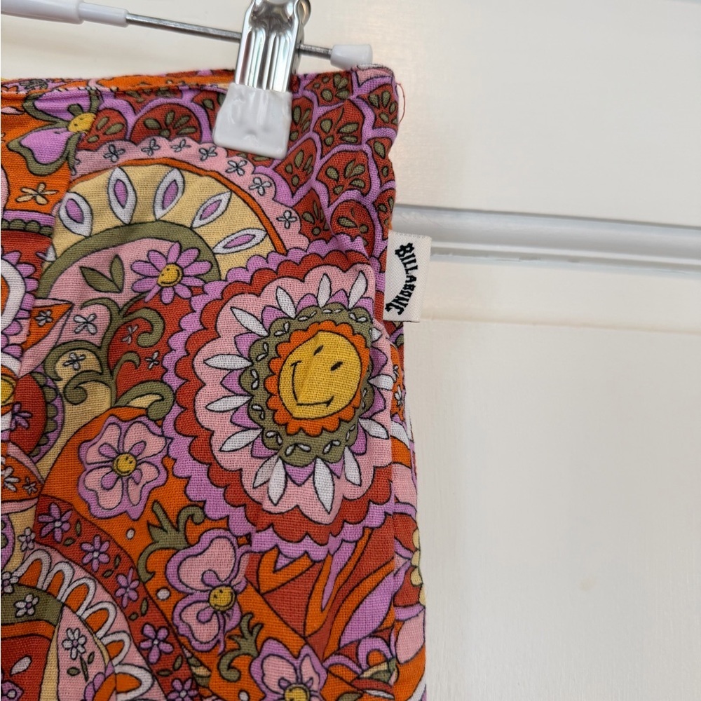 Billabong Orange & Pink Floral Print Pants 70s Print Hippie - Picture 3 of 8